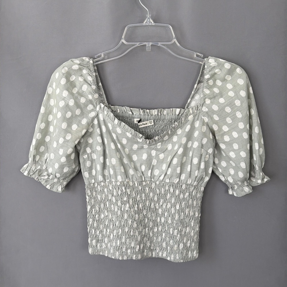Abercrombie & Fitch Top Y2K Milkmaid Smocked Crop Puff Sleeve Polka Dot‎ XXS